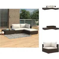vidaXL Ensemble de salon de jardin 4 pièces avec coussins Poly rotin brun - Ensemble de meubles de jardin