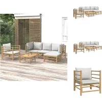 vidaXL Ensemble de salon de jardin 6 pièces avec coussins gris clair en bambou - Ensembles de meubles de jardin