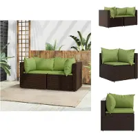 vidaXL Canapé d'angle de jardin avec coussins 2 pcs. Marron Poly Rotin - Canapés de jardin