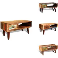 vidaXL Table basse à bord arrondi 1 tiroir Vieux bois - Tables basses