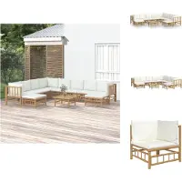 vidaXL Ensemble de salon de jardin 11 pièces avec coussins blanc crème en bambou - Ensembles de meubles de jardin