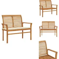 vidaXL Banc de jardin avec revêtement blanc crème 112 cm bois massif teck - Bancs de jardin