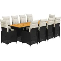 vidaXL Ensemble de jardin bistrot 11 pièces avec coussins noir poly rotin
