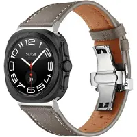 Cover-Discount Galaxy Watch Ultra (47mm) - Bracelet de remplacement en cuir avec boucle papillon (Cuir), Sangles de montre, Gris
