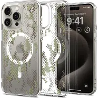 Spigen Coque Magnétique pour iPhone 15 Pro [Anti-Jaune et Antichoc] en Dos PC et Bumper TPU Ultra Hybrid MagFit - Digital Camo