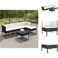 vidaXL Ensemble salon de jardin 6 pièces avec coussins Poly rotin noir - Ensemble de meubles de jardin