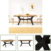 The Living Store Table de salle à manger en bois de manguier massif et cadre en acier 180 cm