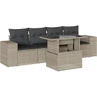 vidaXL Ensemble de salon de jardin 5 pièces avec coussins gris clair Poly rotin