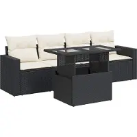 vidaXL Ensemble de salon de jardin 5 pièces avec coussins noir poly rotin