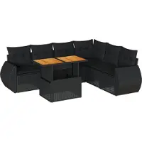 vidaXL Ensemble de salon de jardin 7 pièces avec coussins noir poly rotin