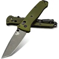 Benchmade Couteau pliant Bailout CPM M4 Tungsten Gray Cerakote, woodland green aluminum