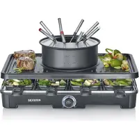 Severin Ensemble raclette-fondue , 1 400 W, 8 poêlons, 8 fourchettes, revêtement antiadhésif, noir, 1 pièce.