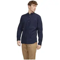 Jack & Jones Summer Half Placket Linen Long Sleeve Shirt Bleu S Homme