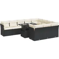 vidaXL Ensemble de salon de jardin 11 pièces avec coussins noir poly rotin