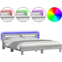 vidaXL Cadre de lit avec tête de lit et éclairage LED Gris Sonoma