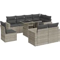 vidaXL Salon de jardin 9 pcs avec coussins gris clair résine tressée