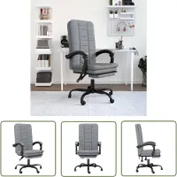 The Living Store Chaise de bureau avec fonction chaise longue Gris clair Tissu