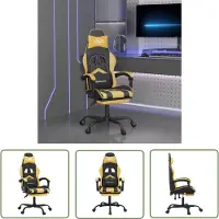 The Living Store Chaise de jeu avec repose-pieds Pivotant Noir & Or Similicuir