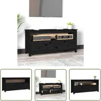 The Living Store Armoire TV noire 114x35x52 cm Pin massif