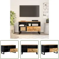 The Living Store Armoire TV 80x33x46 cm bois massif mangue & bois composite