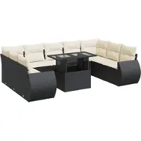 vidaXL Ensemble de 10 canapés de jardin avec coussins noir poly rotin