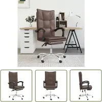 The Living Store Chaise de bureau avec fonction chaise longue Marron similicuir