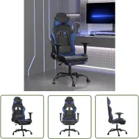 The Living Store Chaise de jeu avec repose-pieds Noir et bleu Similicuir
