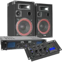 Complete Komplette Bluetooth DJ Sound Installation 500W, Haut-parleur PA, Noir