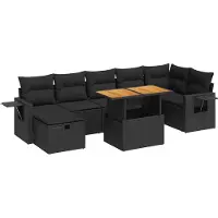 vidaXL Ensemble de salon de jardin 5 pièces avec coussins Noir Poly rotin Acacia