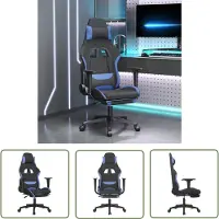The Living Store Chaise de jeu avec repose-pieds Noir et bleu Tissu