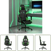 The Living Store Chaise de jeu avec repose-pieds Noir et vert Similicuir