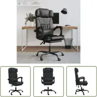 The Living Store Chaise de bureau avec fonction chaise longue Noir similicuir