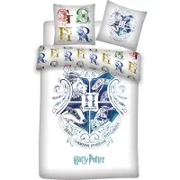 Aymax Set de linge de lit blanc avec armoiries bleues de Poudlard , certificat ÖKO-TEX