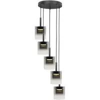 Highlight Suspension 5 lumières Salerno Rond noir avec verre fumé