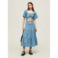Pepe Jeans pour femme. PL953225 Robe Aitana bleue (XS), Casuel, Manche courte, Le coton biologique, Durable