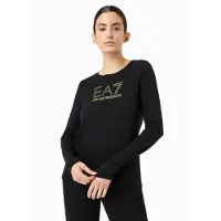 EA7 pour femme. 8NTT51_TJDQZ T-shirt Evolution à manches longues en coton noir et modal extensible (XL), Casuel, Manche longue