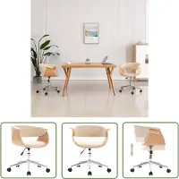 The Living Store Chaise de bureau pivotante Crème Bois courbé et similicuir