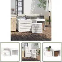 The Living Store Set de 3 boîtes de jardin blanc pin massif