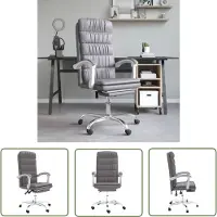 The Living Store Chaise de bureau avec fonction chaise longue Gris Similicuir