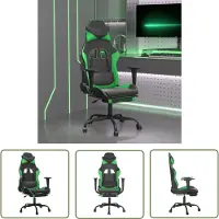 The Living Store Chaise de jeu avec repose-pieds Noir et vert Similicuir