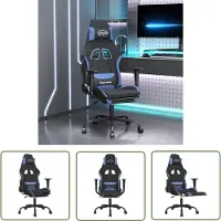 The Living Store Chaise de jeu avec massage & repose-pieds Noir et bleu Tissu