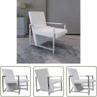 The Living Store Fauteuil avec pieds chromés, en similicuir blanc