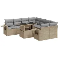 vidaXL Ensemble de salon de jardin 9 pièces avec coussins beige Poly rotin
