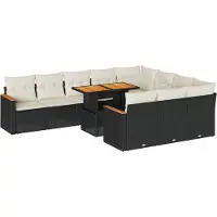 vidaXL Ensemble de salon de jardin 11 pièces avec coussins noir poly rotin