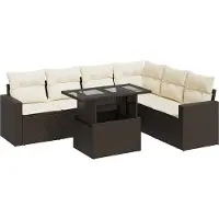vidaXL Ensemble de salon de jardin 7 pièces avec coussins Marron Poly rotin