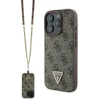 GUESS GUHCP16LP4TDSCPW iPhone 16 Pro 6.3" brązowy/brown hardcase Cuir Métal Logo Strass Crossbody (Apple iPhone 16 Pro), Coque pour téléphone portable, Marron