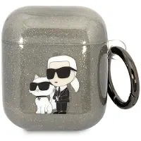 Karl Lagerfeld Kla2Hnkctgk Airpods 1/2Cover Czarny/Black Glitter Karl&Choupette