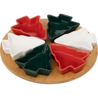 Atmosphera Coupelles en forme de sapin, sur un plateau en bambou, Ø 27 cm, lot de 6