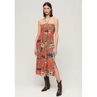 Superdry Femme Robe de Plage Mi-longue Smockée Rouge Taille: 36