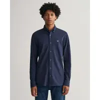 Gant pour homme. 3230243 Chemise Coupe régulière Pique navy (XXL), Casuel, Coton, Manche longue, Marine
